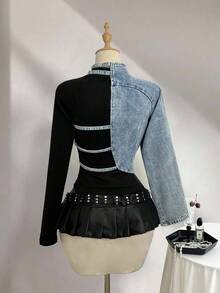 Elamini Sexy Distressed Hollow-Out Denim Jacket Y2K - Light Wash - View 2