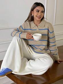 DAZY Women's Casual Striped Turtleneck Sweater, New Autumn/Winter Design - Khaki - View 5