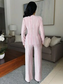 Vavine Red & White Tweed Long Sleeve Suit Set, Autumn/Winter - Multicolor - View 2