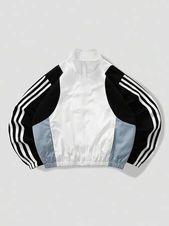 Street Life Veste décontractée à manches longues avec fermeture éclair et couleurs contrastées, style mode de rue pour homme, automne