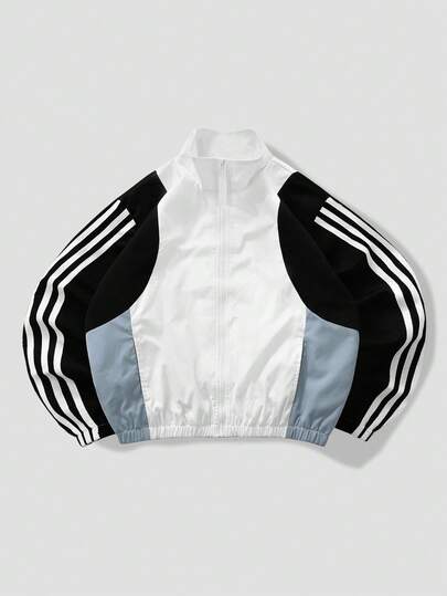 Street Life Chaqueta casual de manga larga con cremallera y contraste de color, estilo urbano para otoño