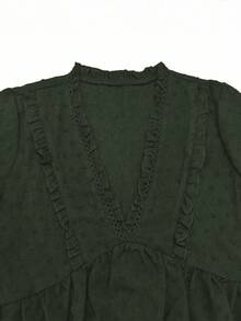 EMERY ROSE Women's Deep V Neck Puff Sleeve Cutout Blouse