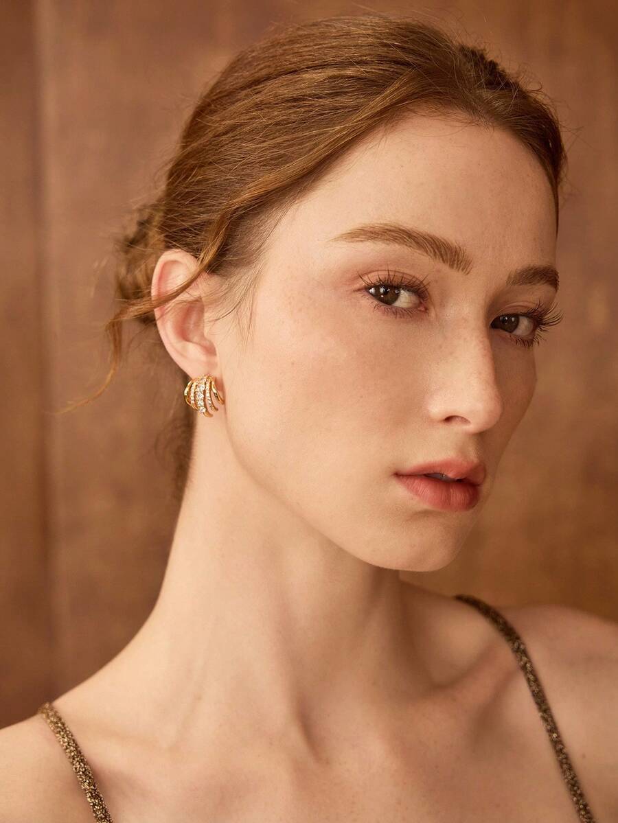 MOTF PREMIUM Hoa tai vòng tròn trang trí mạ vàng 18K đơn giản - Vàng - Xem 2