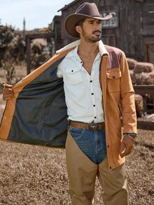 Manfinity Nomadique American Retro New Casual Business Elastic Imitation Suede Fleece Long Jacket Men, Luxury Style, Autumn And Winter Suede Jacket Brown Rodeos For Men Western Jacket - Multicolor - View 7