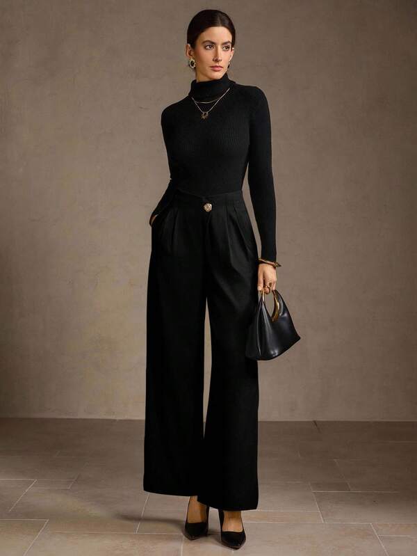 MOTF PREMIUM Pantalones de pierna ancha con bolsillos en diagonal y plisados