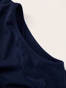 SHEIN Essnce 休闲纯色百搭户外汗衫镂空长袖紧身女式T恤，适合秋冬季 - 藏蓝色 - 查看 5