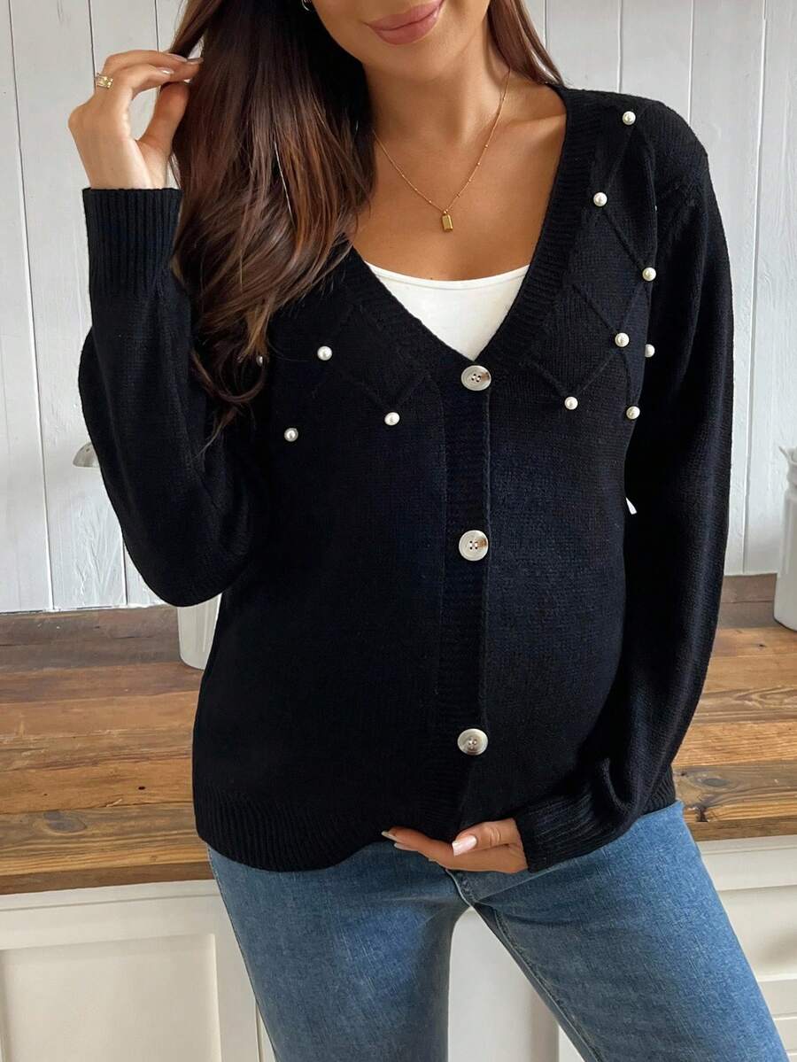 SHEIN Casual Everyday Button-Up Long Sleeve Maternity Cardigan Sweater