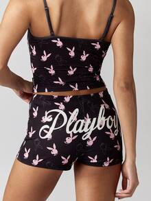 Missguided x Playboy Bunny Print Allover Two Piece Crop Top Shorts Set Festival Club Party Loungewear Summer Fashion Outfit - Multicolor - View 7
