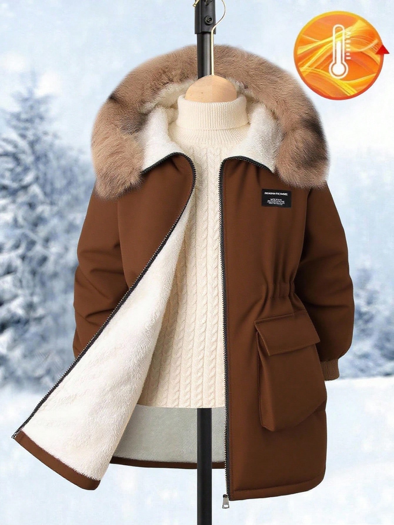 SHEIN معطف قطن متوسط الطول للفتيات للخريف/الشتاء،...