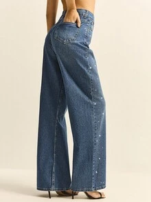 Daynim 高腰阔腿牛仔裤 - 藍色 - 查看 2