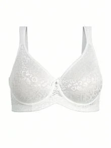 SHEIN 1pc Plus Size Women Leopard Lace Underwire Bra - White - View 3