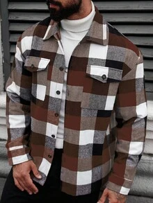 Manfinity Homme 男士格子长袖单排扣休闲口袋夹克，秋季 - 彩色 - 查看 4