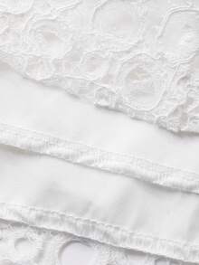 DAZY 女式立领灯笼袖收腰 A 字下摆蕾丝拼布纯色连衣裙 - 白色 - 查看 7