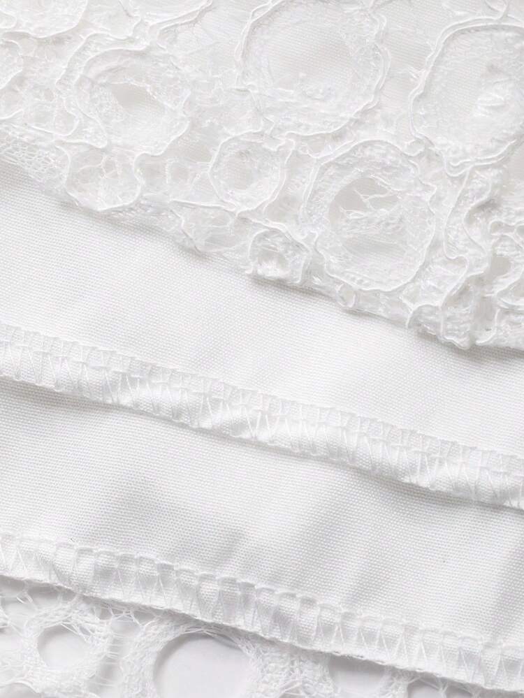 Stand Collar Lantern Sleeve Cinched Waist A-Line Hem Lace Patchwork Solid Color Dress For Women