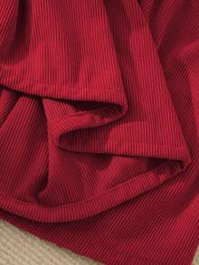 SHEIN Vintaside Kids Robe en velours côtelé vert douce et mignonne avec col blanc pour jeunes filles, associée à un motif de cerise rose. Confortable et douce, convient pour le printemps/automne, la rentrée scolaire, le style casual - Rouge - Voir 5