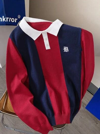 Manfinity Joysei Men's Casual Contrast Striped Button-Up Sweater Rugby Shirt Polo Rugby Long Sleeve For Men Men Retro Shirts Polo Shirts For Men Collar College Style Pattern Polo Men Sweater For School Polo Sweaters For Men Polo Sweaters For Men Polo Sweaters For Men