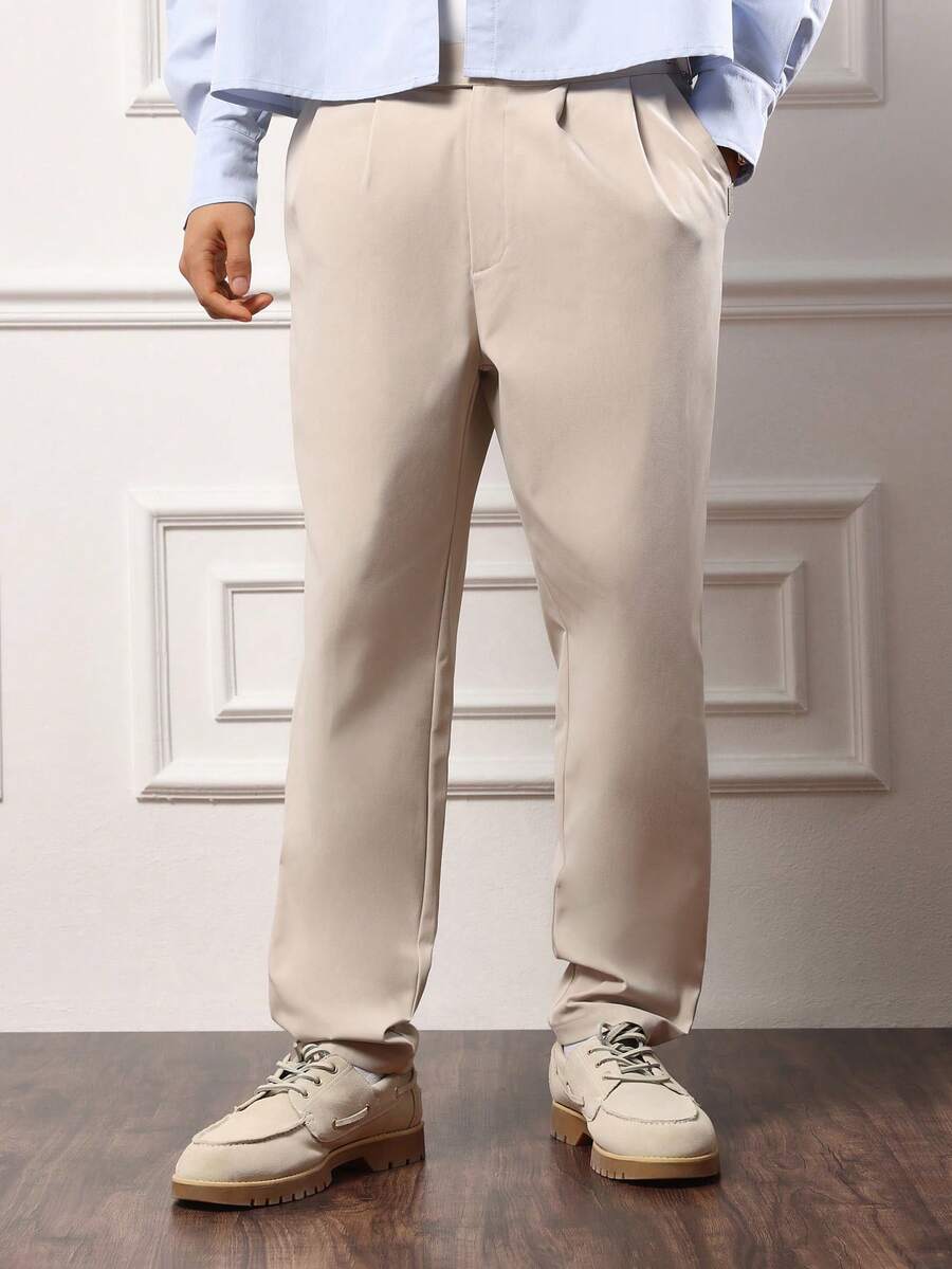 SUMWON Quần âu công sở cao cấp ống côn cổ điển có ly và cạp có thể điều chỉnh, quần công sở trang trọng cao cấp có túi bên hông, phù hợp cho mọi mùa - Xám - Xem 1