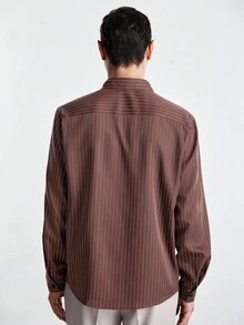 Manfinity CityGents Men's Fashion Casual Striped Print Button-Down Long Sleeve Shirt Brown Striped Shirt Men Long Sleeved Shirt Men Vintage Long Sleeved Shirt Casual Business Shirt Men Rust Color Men Shirt, Fall