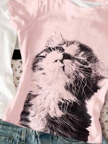 SHEIN Bolty 3pcs/Set Tween Girls' Fitted Casual Minimalist Comfortable Round Neck Long Sleeve T-Shirts With Cute Cat Graphic Print In White, Black, Cream Pink, Suitable For Layering, Autumn/Winter Outfits, Outing, Easy Comfort, Stylish Kids, Casual Wear, Kids Graphic Tees, Back To School, Fall Clothes, Homecoming, Chic Autumn, Fall New Style Cute Graphic Tees Cat Graphic Tees Cat Shirt Girls Cute T Shirts Kids Cat Graphic Tee - Multicolor - View 4