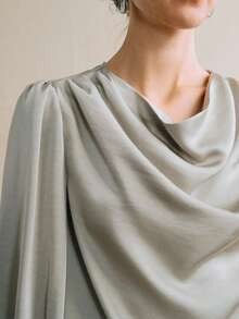 Arave 法式优雅翻领长袖衬衫，适合全年通勤 - 綠色 - 查看 2