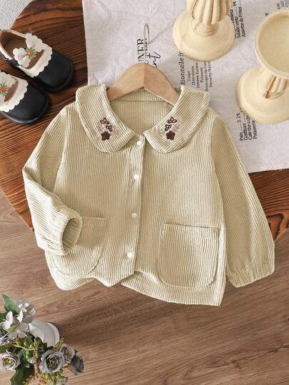 SHEIN 女童灯芯绒梭织外套，纯色，流行女童服装，适合春、秋、冬三季穿着。