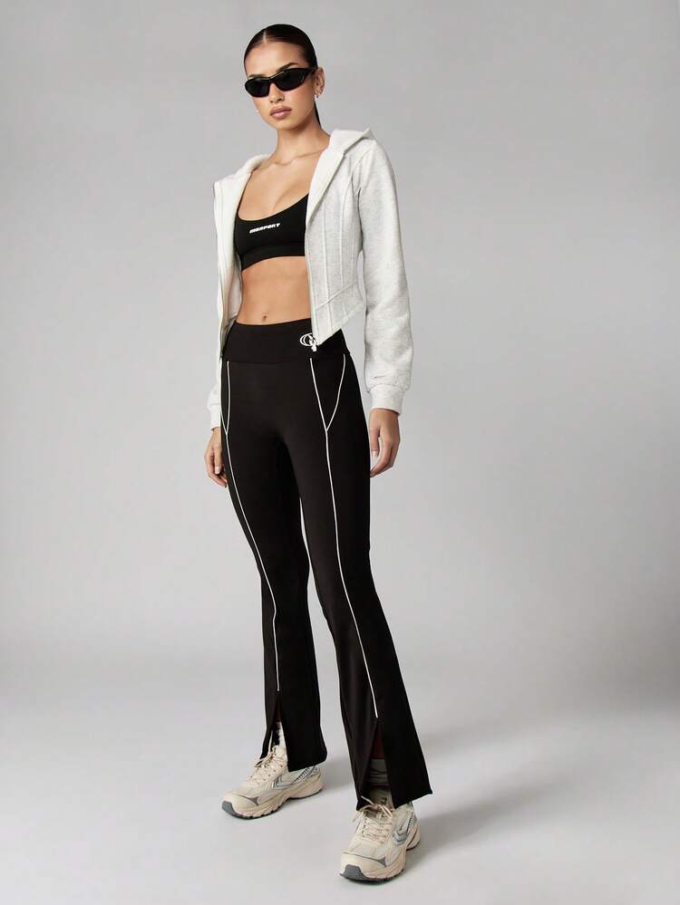 Missguided x Playboy High Rise Flared Yoga Pants Split Hem Bootcut Active Leggings Wide Leg Bottoms Fall Winter Casual