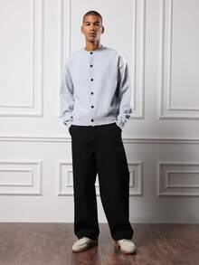 SUMWON Regular Modern Button Front Knit Cardigan Sweater Winter Cozy Ribbed Trim Casual Loungewear Classic Everyday Essential Layering Piece - Blue - View 5