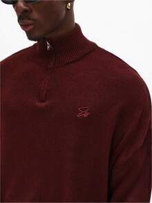 SUMWON Quarter Zip Knitted Jumper With Ribbed Collar Classic Winter Casual Long Sleeve High Neck Pull Over Regular Fit Sweater For Cold Weather - Brown - View 5