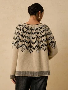 Travachic Christmas Vintage Style Wheat Jacquard Knit Cardigan For Women, Loose Fit, Versatile, Autumn/Winter New Arrival