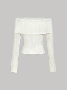SHEIN MOD 女士优雅露肩立体花卉毛衣短裤两件套，圣诞女装，白色两件套，白色半身裙套装，米色两件套，女士冬季毛衣，睡衣派对装，露肩上衣，超短裤，感恩节女装，派对装，休闲女装，外出装，新年装 - 白色 - 查看 6