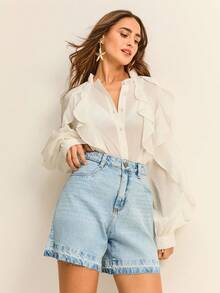 Daynim Women Denim Shorts - 淺色水洗藍 - 查看 1