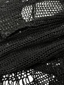 StreetHx Streetwear Women's Solid Black Hollow Out Crochet Sleeveless Knit Top - Black - View 6