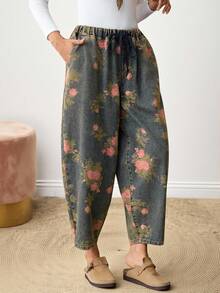 EMERY ROSE New Women's Jeans Loose Carrot Pants Printed Trousers Fall Women Winter For Women Christmas Women's Going Out Women's Country Pants Female Country Look - Dark Wash - View 5