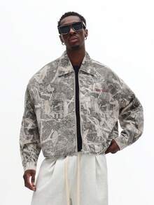 SUMWON Crop Fit Oversized Zip Front Camouflage Pattern Trucker Jacket With Utility Pockets Streetwear Paneled Lightweight Outerwear Spring Fall Casual Wear - Multicolor - View 1