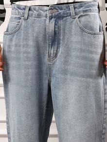 SUMWON Casual Wide Leg Jeans Relaxed Fit Baggy Denim Pants Classic Straight Cut Loose Fit Streetwear Fall Winter Fashion Plain - Blue - View 5