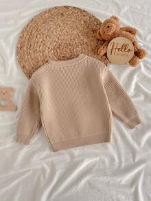 Loomiva Baby Boy Cartoon Bear & Letter Pattern Soft Knit Crew Neck Long Sleeve Sweater Autumn Winter Clothes For Women - Khaki - View 4