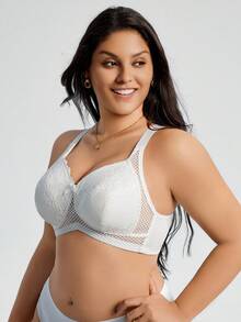 SHEIN 1 pieza Sujetador inalámbrico de encaje y parches para tallas grandes - Blanco - Ver 4