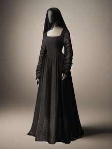 SHEIN PETITE CURVE Elegant Solid Color Waist Cinched Slim Fit Dress - Black - View 1