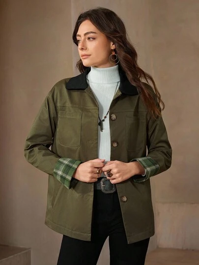 Wildy Damrutig enkelknäppt vinterjacka med manschettmönster