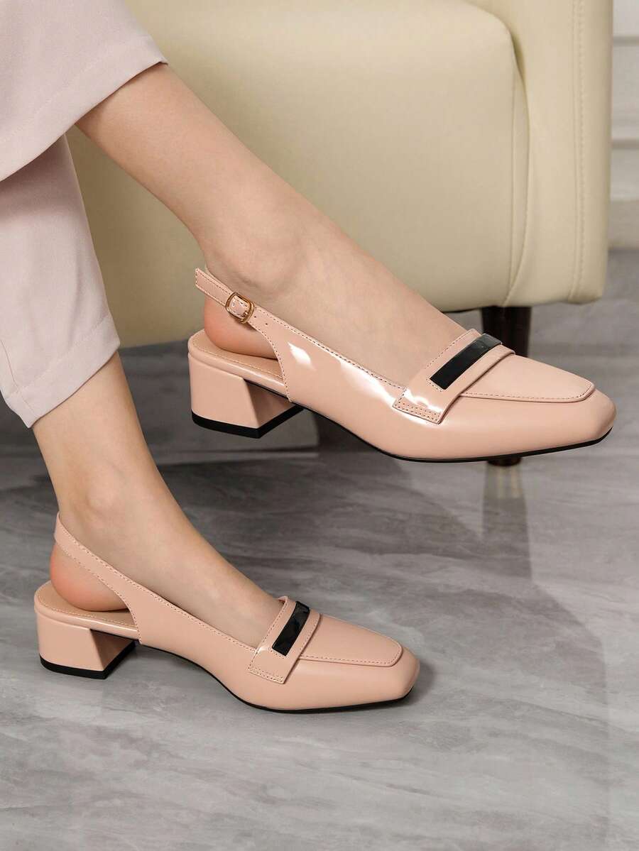 Sleekvia New Apricot Closed Toe Chunky Heel Sandals For Women For Christmas - Apricot - View 1
