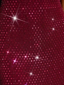 SHEIN BAE Elegant Sexy Women's Off-Shoulder Long Sleeve Crystal Rhinestone Sheer Waist Bodycon Mini Dress, Winter Dress,New Year Dress ,Party Dress,Shiny Dress,Red Dress,Christmas Dress - Burgundy - View 6
