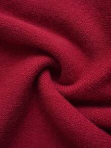 SHEIN Elenzya Plus-Size Women's Solid-Color Knitted Sweater Dress, Off-The-Shoulder With Lapel, Waist-Slimming, Long-Sleeved & Bodycon, Elegant & Sexy, Suitable For Autumn & Winter, Christmas (Including Christmas Parties), Back-To-School, Vacation & OfficeChristmas Outfits Women's Winter Apparel - Red - View 10