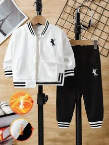 SHEIN Playful Pals 男婴条纹飞行员夹克和运动裤