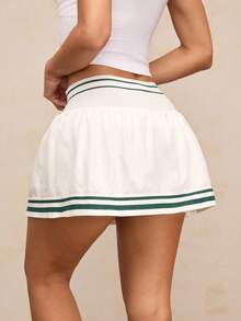 Activina Summer Casual Contrast Stripe Sports Skirt Shorts - White - View 3