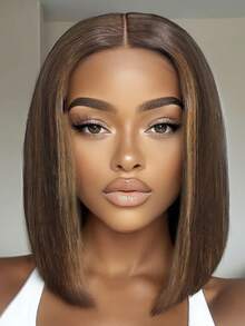 浓咖啡棕色挑染直发拜拜结鲍勃假发 7x5 预剪预漂白无胶假发 100% 真人头发可直接佩戴 - S4/27 - 查看 6