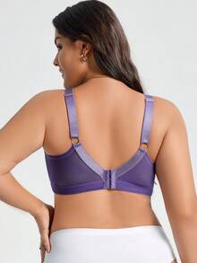 DesireSculpt Plus Size Elegant Floral Embroidery Underwire Bra - Purple - View 2