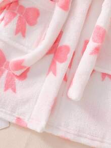 Girls' White Bow Print Long Sleeve Hooded Robe Sleepwear Cute Robes Toddler Robe Girl Bath Robe For Girls - Pink - View 4