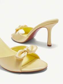 CUCCOO CHICEST Brown PU Women Pointy Toe High Heel Mule Sandals Spring Shoes Spring Break Easter Prom Heels For Christmas - Yellow - View 4