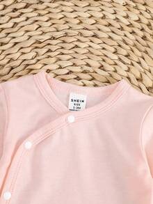 SHEIN Playful Pals Newborn Baby Girls/Boys White Solid Color Crossed Collar Comfortable Cute Fun Elegant Simple Fashion Soft Long Sleeve Elastic Bodysuit Outfit Set