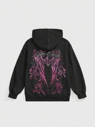 Grunge Punk Plus Size Y2K Millennium Retro Punk Skull Print Zip-Up Hoodie